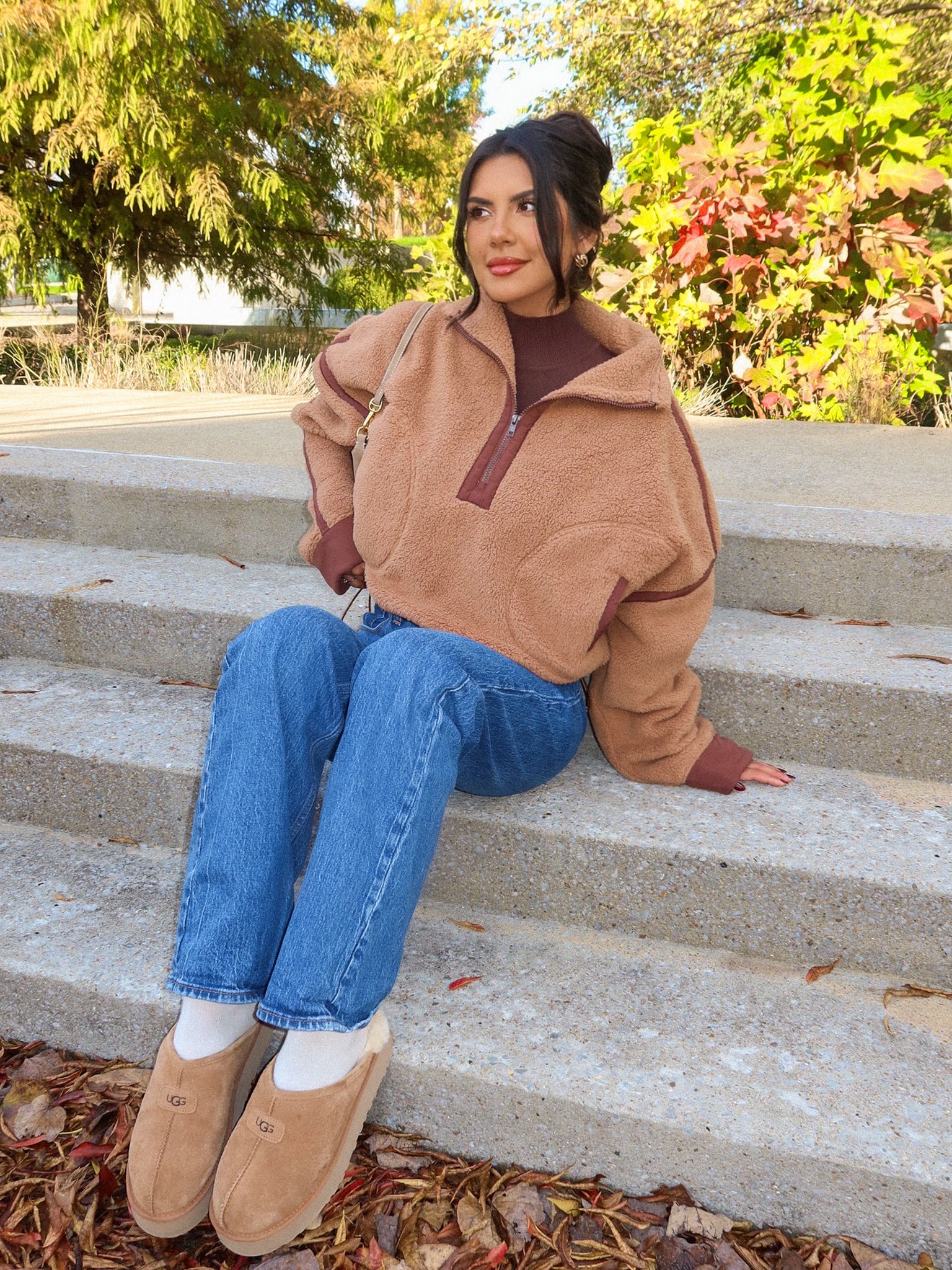 Lowen Sherpa Quarter Zip in Camel - Final Sale - Image 4